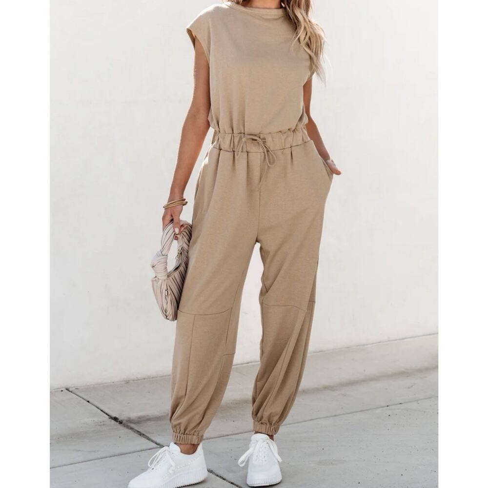 Automet Beige Women’s Size Medium Cap Sleeve Open Back Boho Jumper Romper